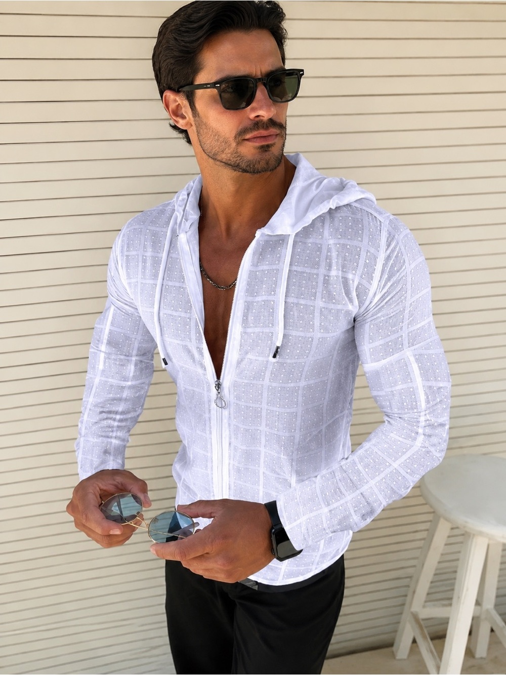 Glitz White Men’s Lightweight Zip-Up Hoodie Sweater